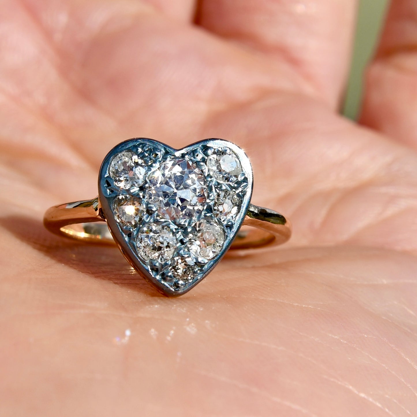 4/4 - Antique 1.00 ct transitional and old mine cut diamond heart ring