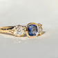 0.75 ct Ceylon sapphire and old mine cut diamond three stone ring