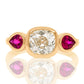1.18 ct old mine cut diamond and ruby three stone ring