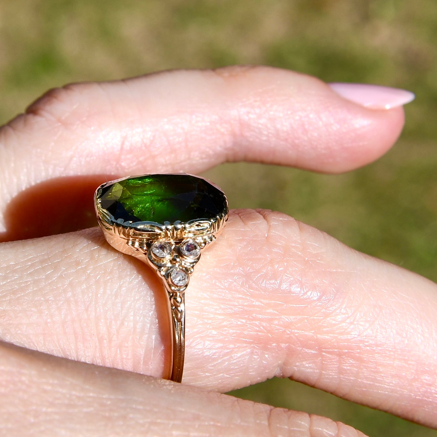 Antique 4.80 ct tourmaline and rose cut diamond ring