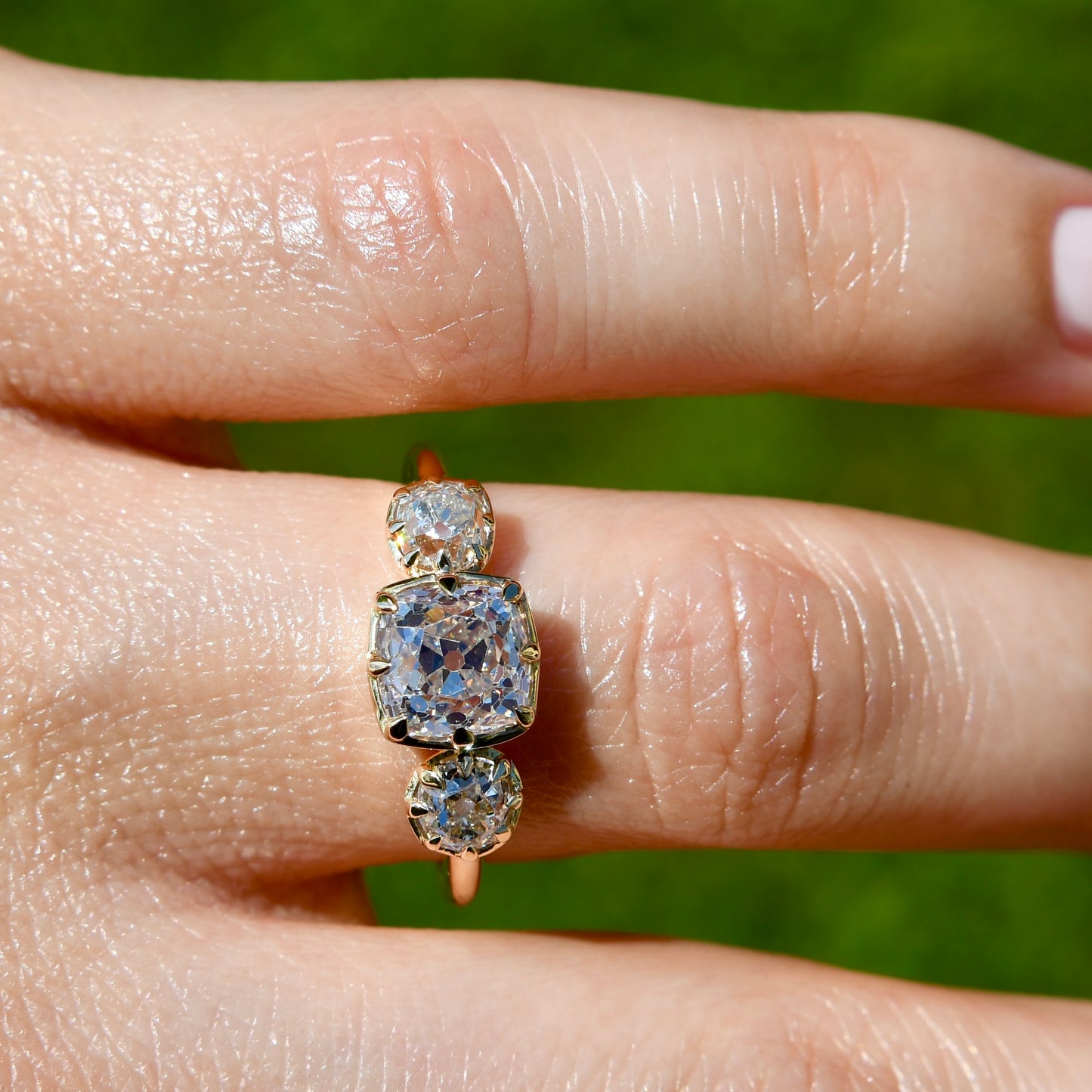 Installment 9/14 - 1.56 ct old mine cut diamond three stone ring