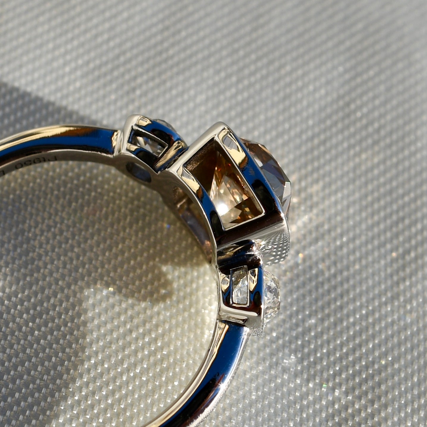 1.50 ct old mine cut diamond three stone ring