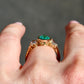 1.34 ct Colombian pear cut emerald and old mine cut diamond three stone ring