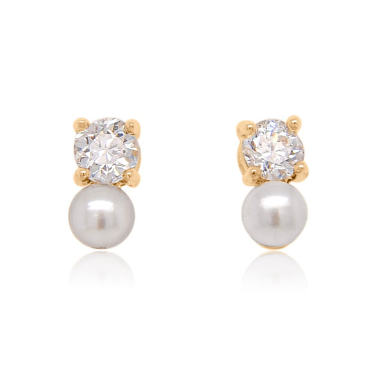0.24 ct old European cut diamond and pearl stud earrings