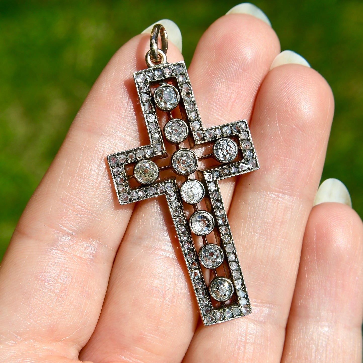 Antique 2.85 ct old mine and rose cut diamond cross pendant