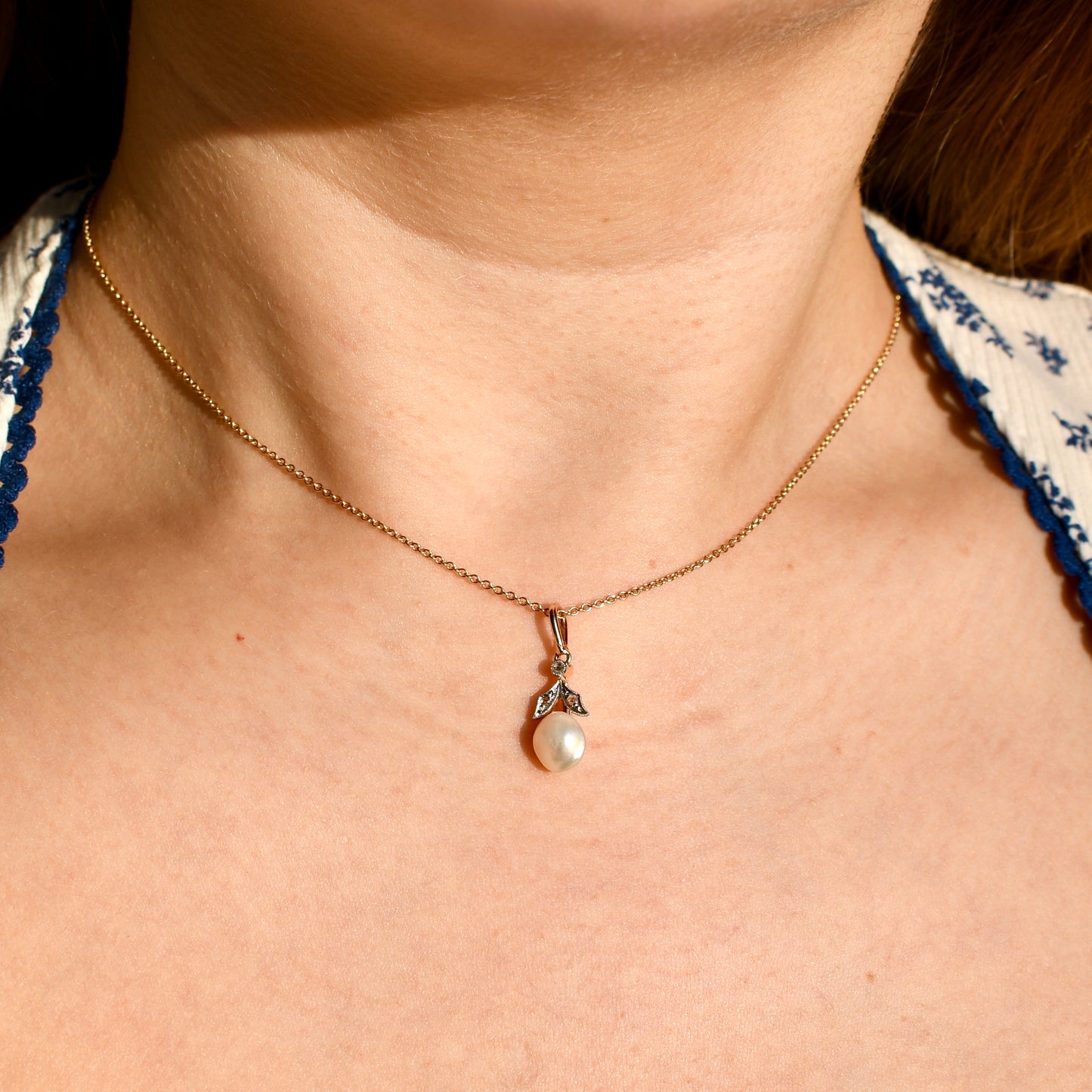 Natural Saltwater pearl and rose cut diamond pendant