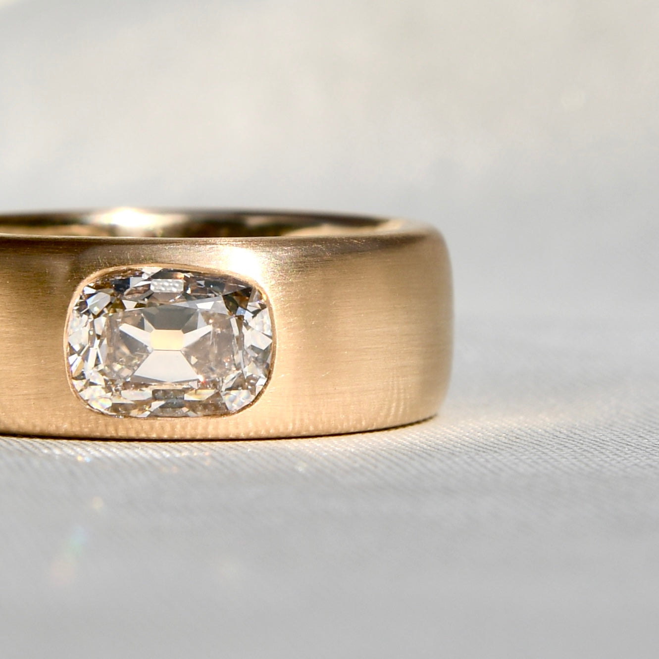 1.67 ct elongated old mine cut diamond band ring