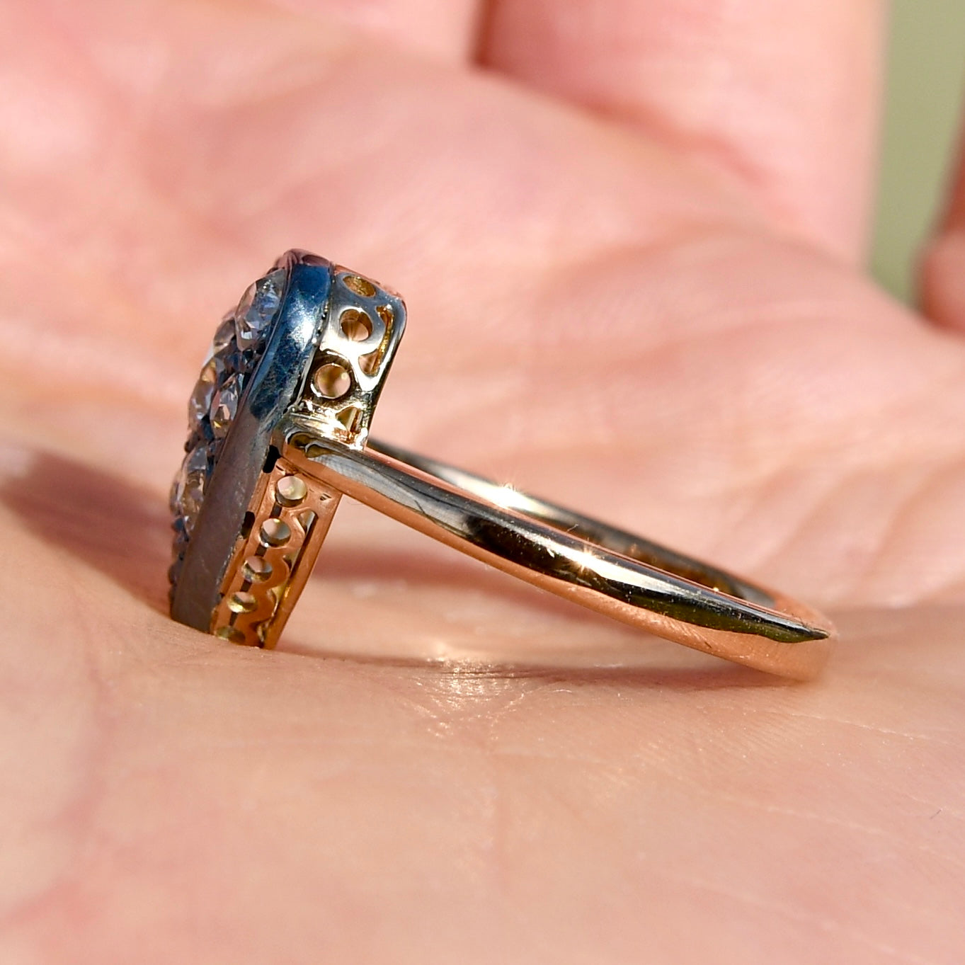 4/4 - Antique 1.00 ct transitional and old mine cut diamond heart ring
