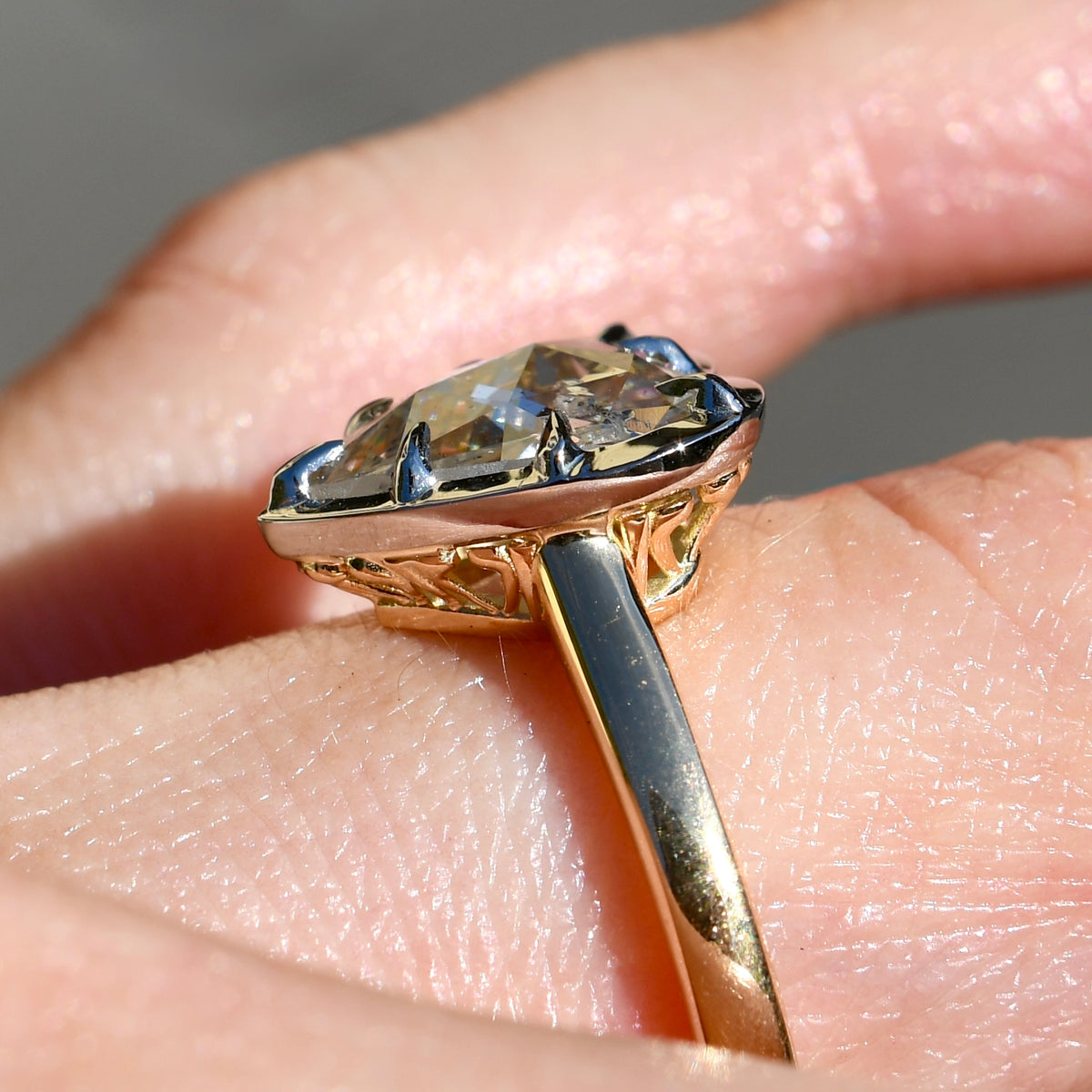 3.12 ct heart rose cut diamond solitaire ring