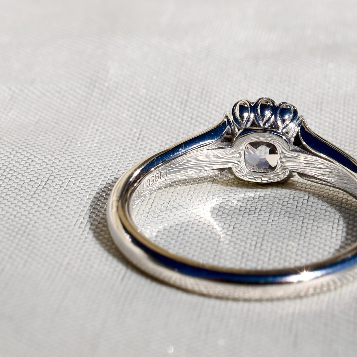 0.96 ct old mine cut diamond tulip solitaire ring