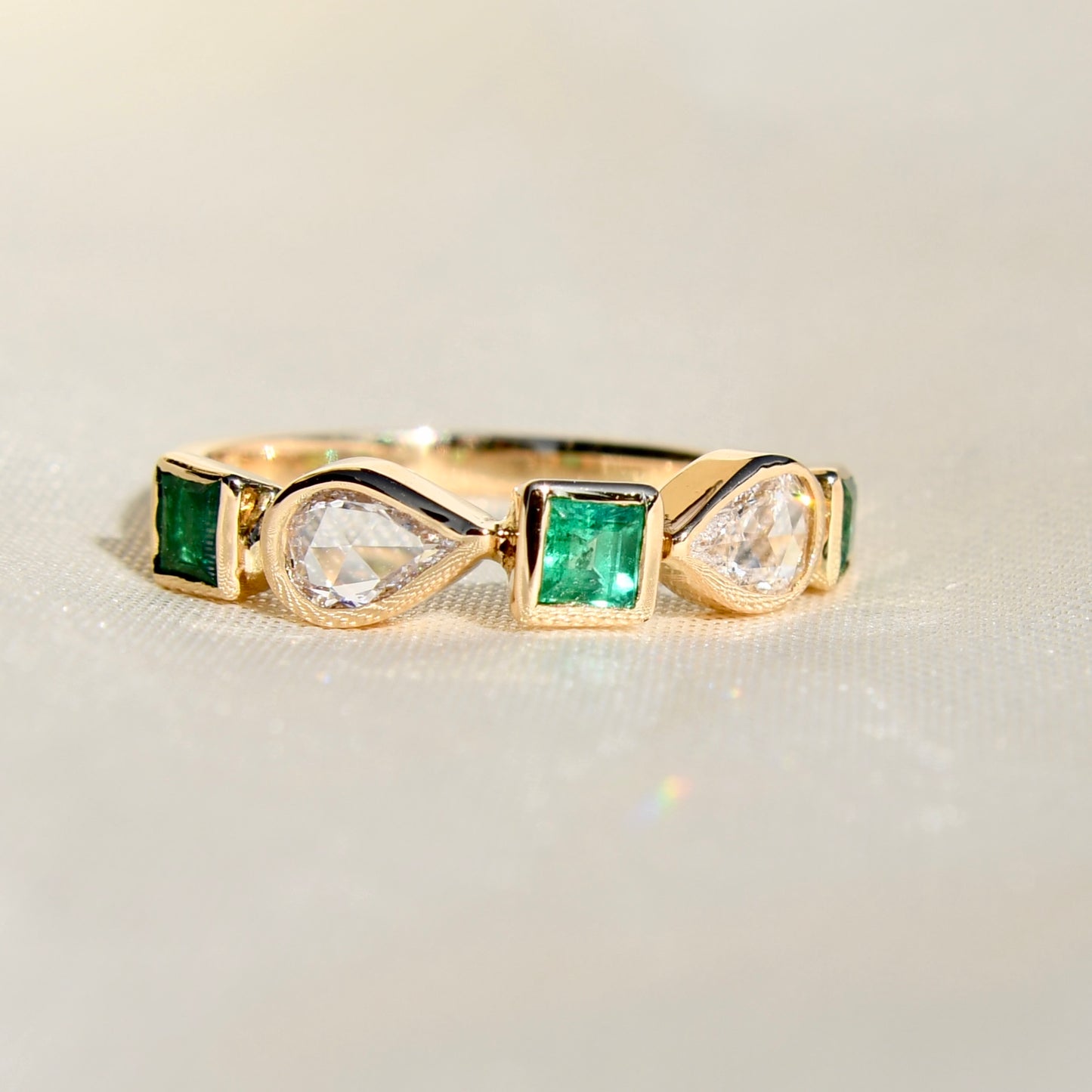 Installment 4/4 - 0.40 ct rose cut diamond and emerald five stone ring