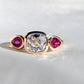 1.18 ct old mine cut diamond and ruby three stone ring