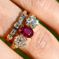 0.94 ct ruby and old mine cut diamond three stone ring