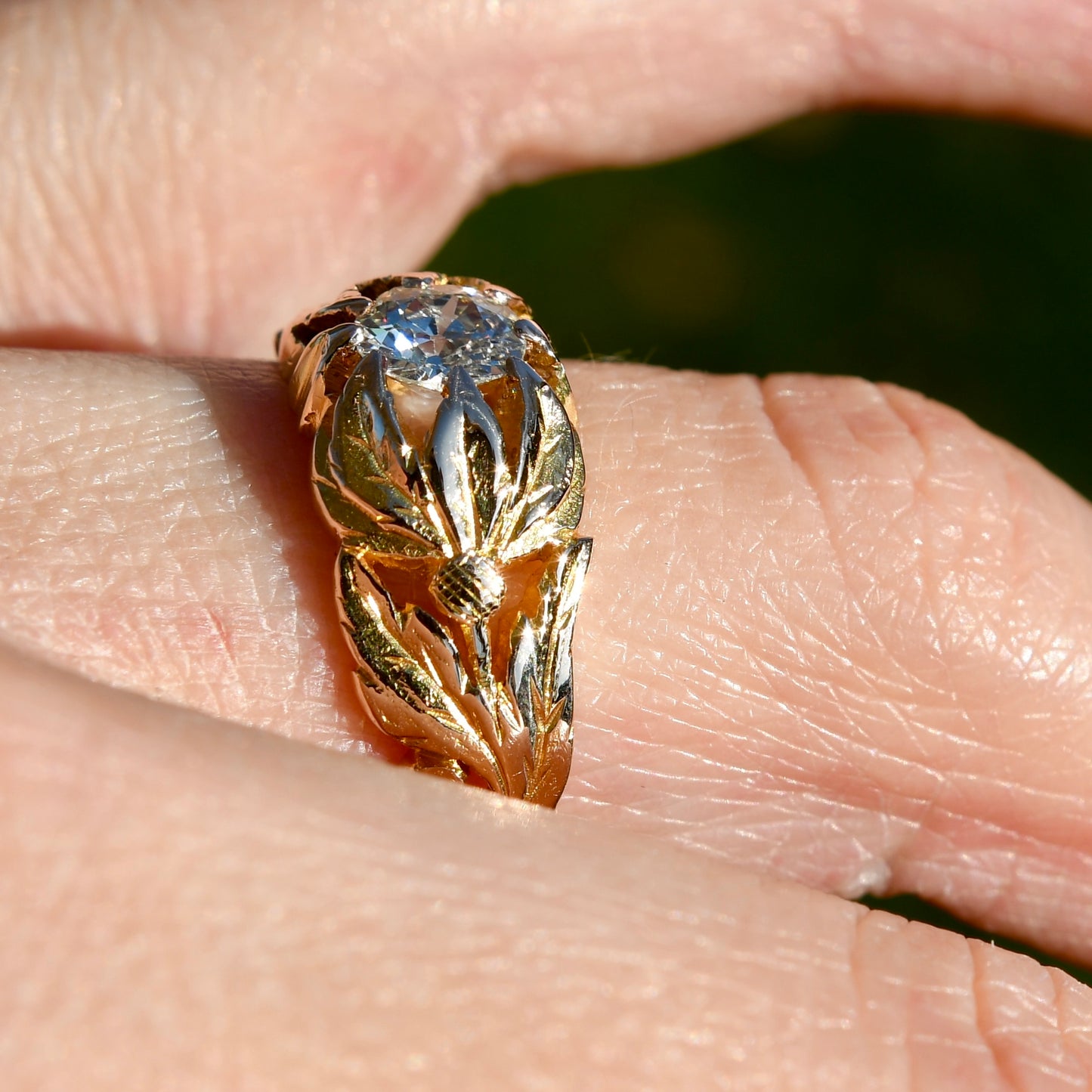 Antique Art Nouveau 0.48 ct old European cut diamond band ring