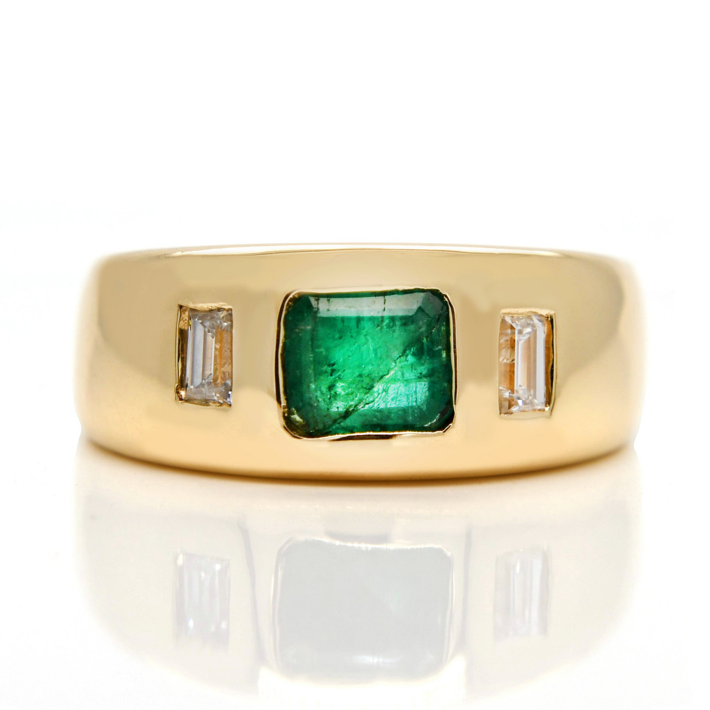 Vintage emerald and baguette cut diamond band ring