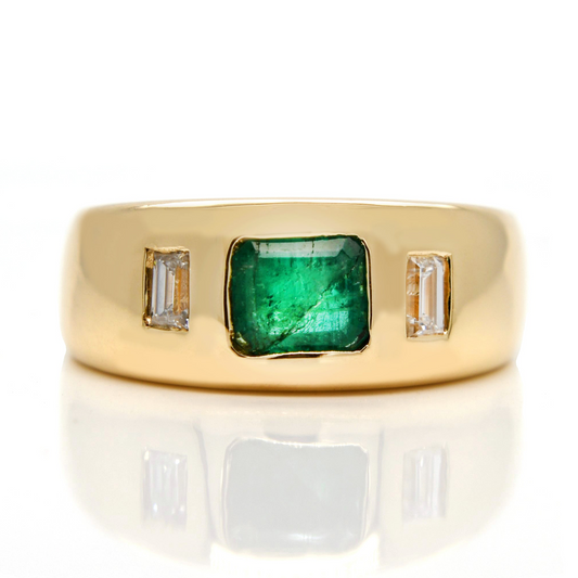 Vintage emerald and baguette cut diamond band ring