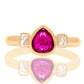 1.01 ct ruby and peruzzi cut diamond three stone ring