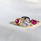 1.18 ct old mine cut diamond and ruby three stone ring