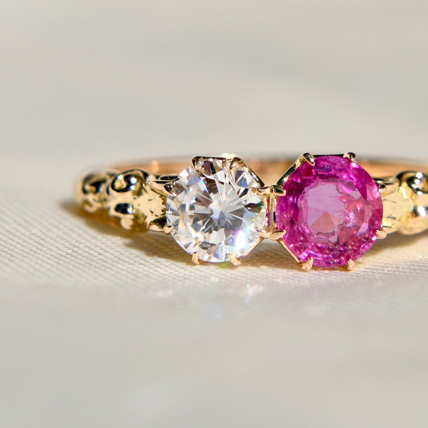Burmese ruby and brilliant cut diamond Toi et Moi ring