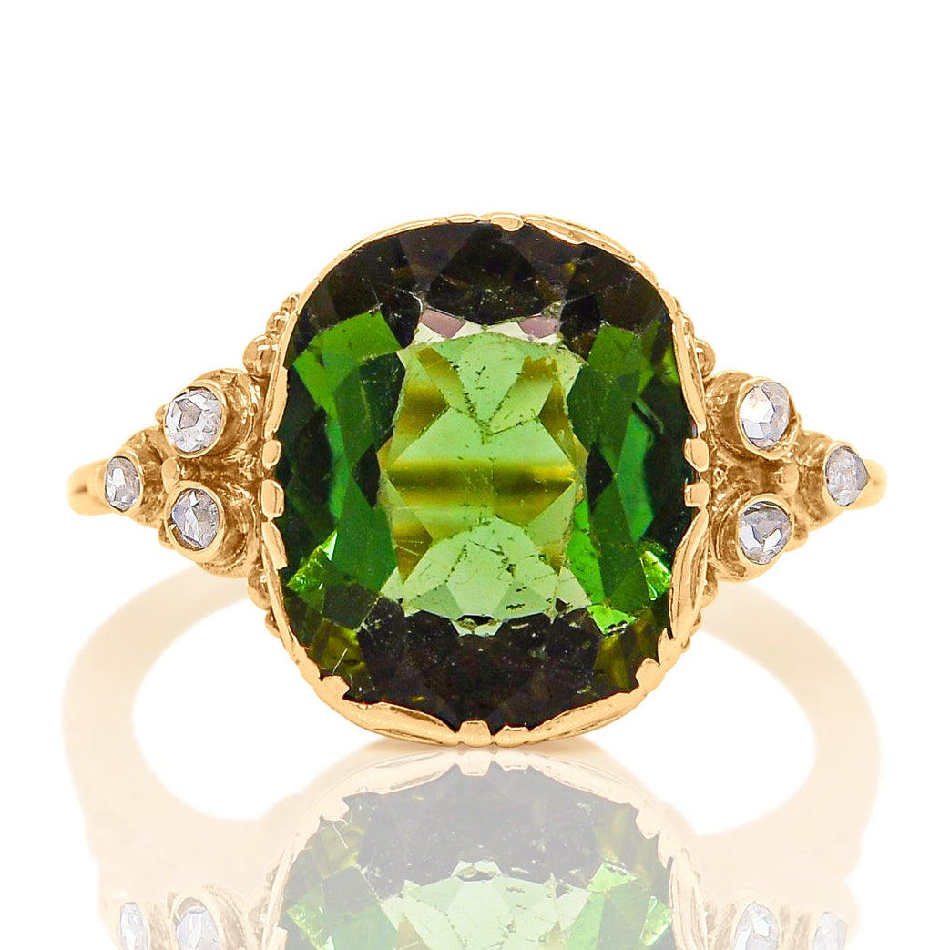 Antique 4.80 ct tourmaline and rose cut diamond ring
