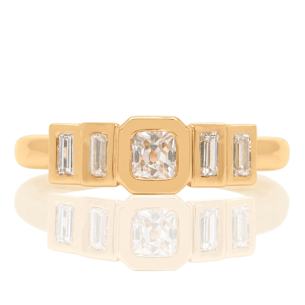 0.23 ct peruzzi and baguette cut diamond five stone ring