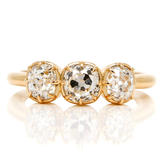 0.53 ct old mine cut diamond three stone ring
