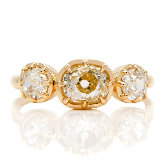 0.86 ct old mine cut diamond three stone ring
