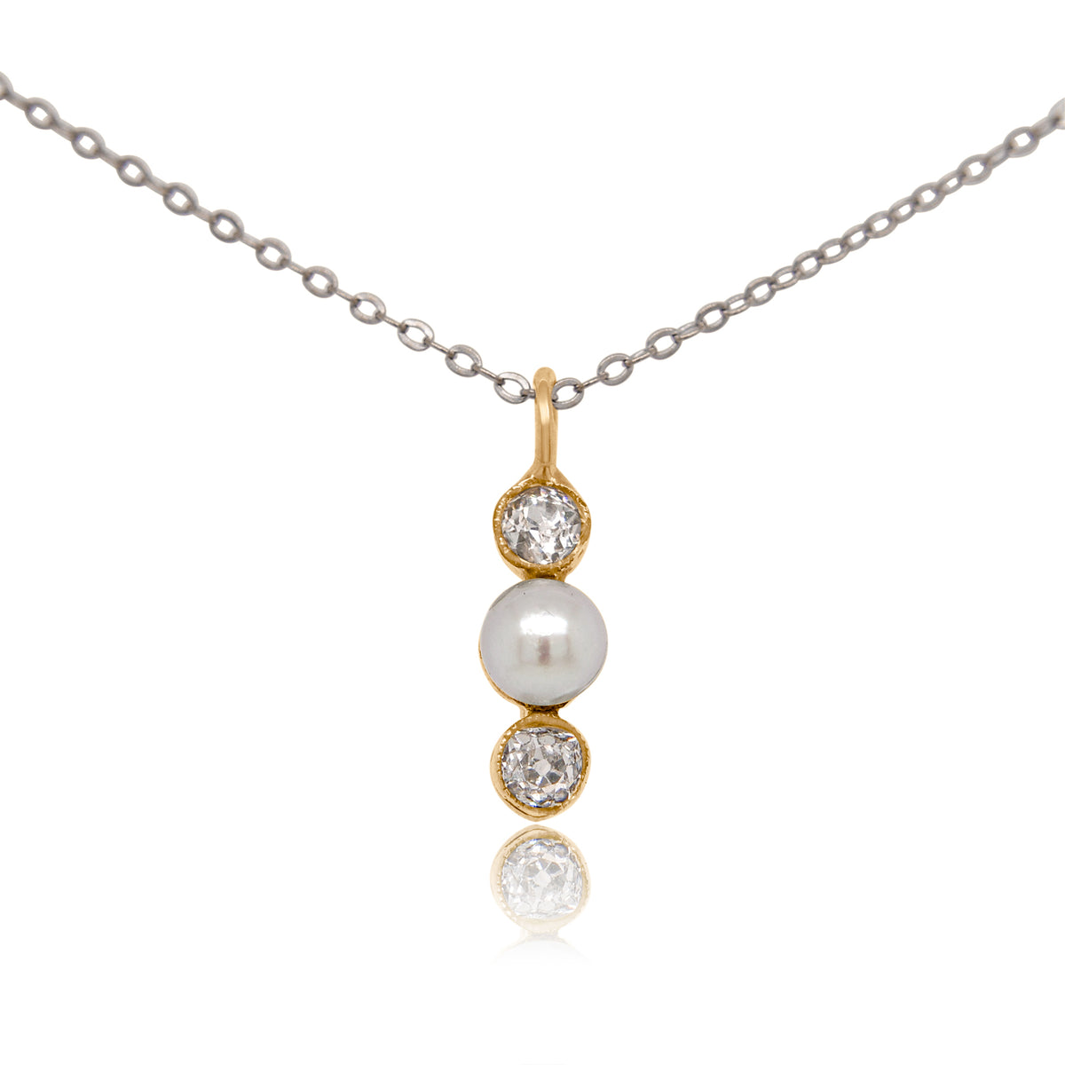 Antique pearl and 0.30 ct old mine cut diamond necklace