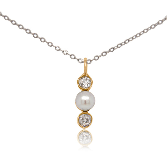 Antique pearl and 0.30 ct old mine cut diamond necklace