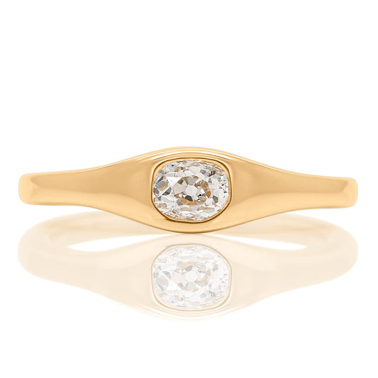 0.27 ct elongated old mine cut diamond solitaire band ring
