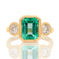 2.65 ct Colombian emerald and old mine cut diamond three stone ring