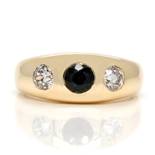 Vintage sapphire and 0.48 ct old European cut diamond band ring