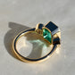 2.65 ct Colombian emerald and old mine cut diamond three stone ring