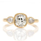 1.19 ct old mine and pear rose cut diamond three stone ring