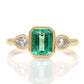 0.91 ct Colombian emerald and pear rose cut diamond three stone ring