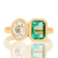 1.02 ct Colombian emerald and oval old mine cut diamond Toi et Moi ring