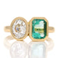 1.02 ct Colombian emerald and oval old mine cut diamond Toi et Moi ring