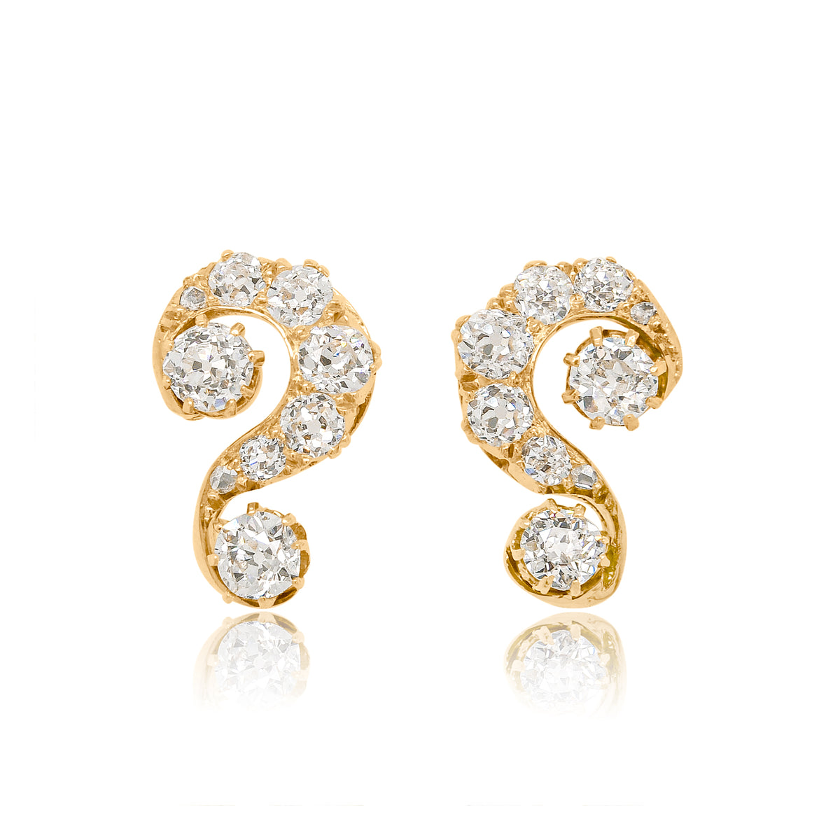 1.46 ct old mine cut diamond swirl stud earrings