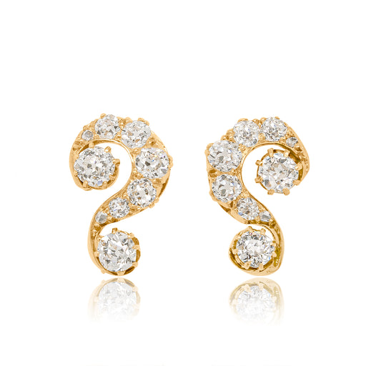 1.46 ct old mine cut diamond swirl stud earrings