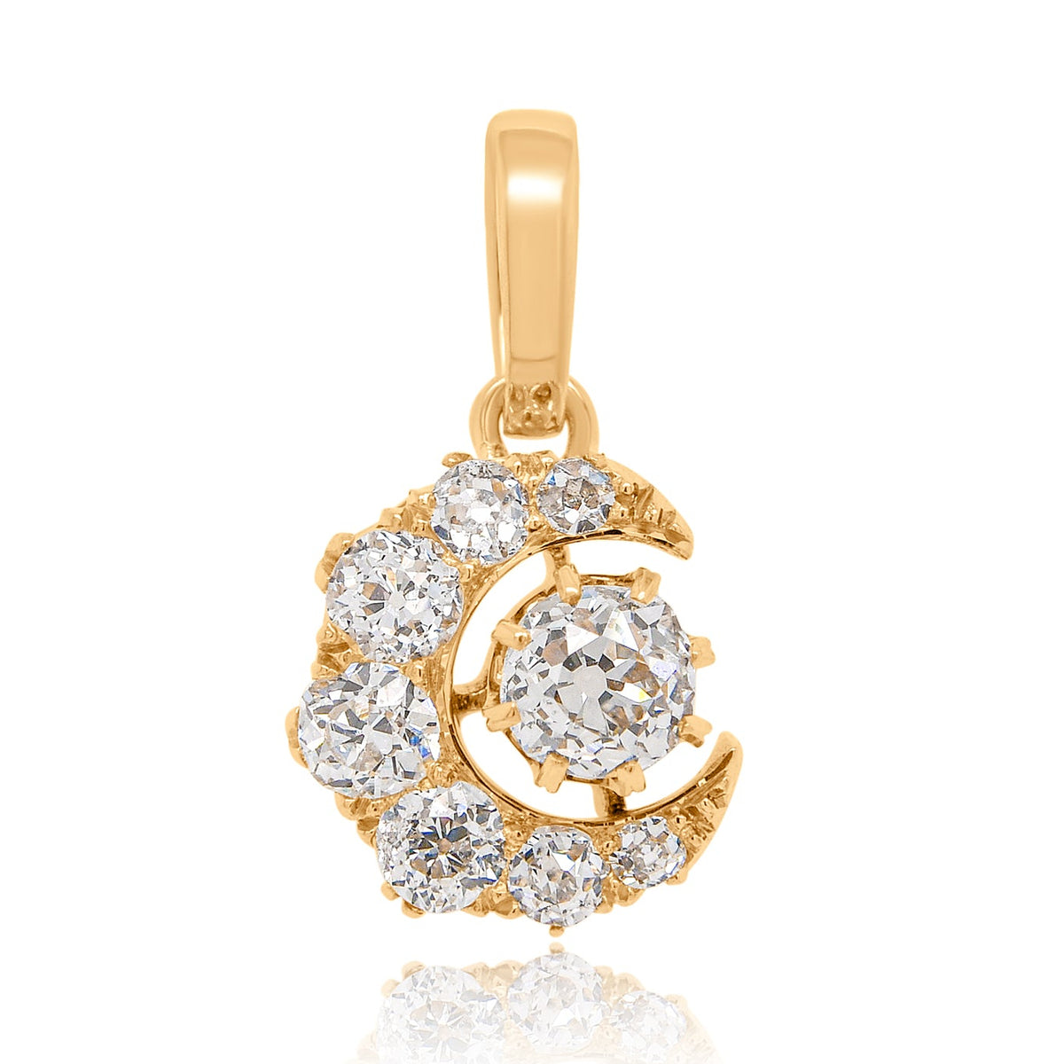 1.05 ct old mine cut diamond crescent moon pendant