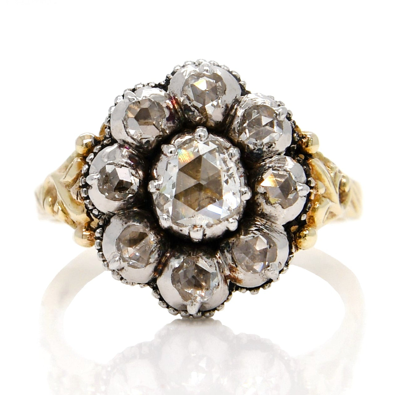Antique 0.74 ct rose cut diamond cluster ring