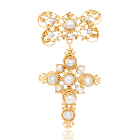 Antique Georgian natural pearl bow and cross pendant, 18th century