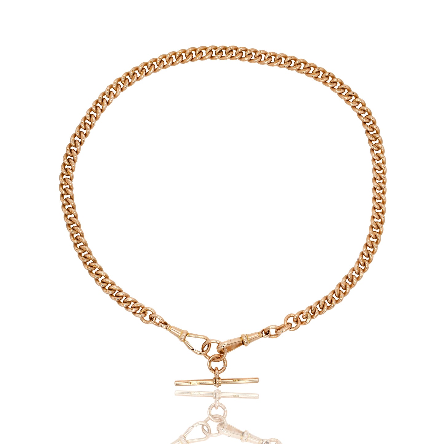 Antique 9k rose gold watch chain with a T-bar, 16"