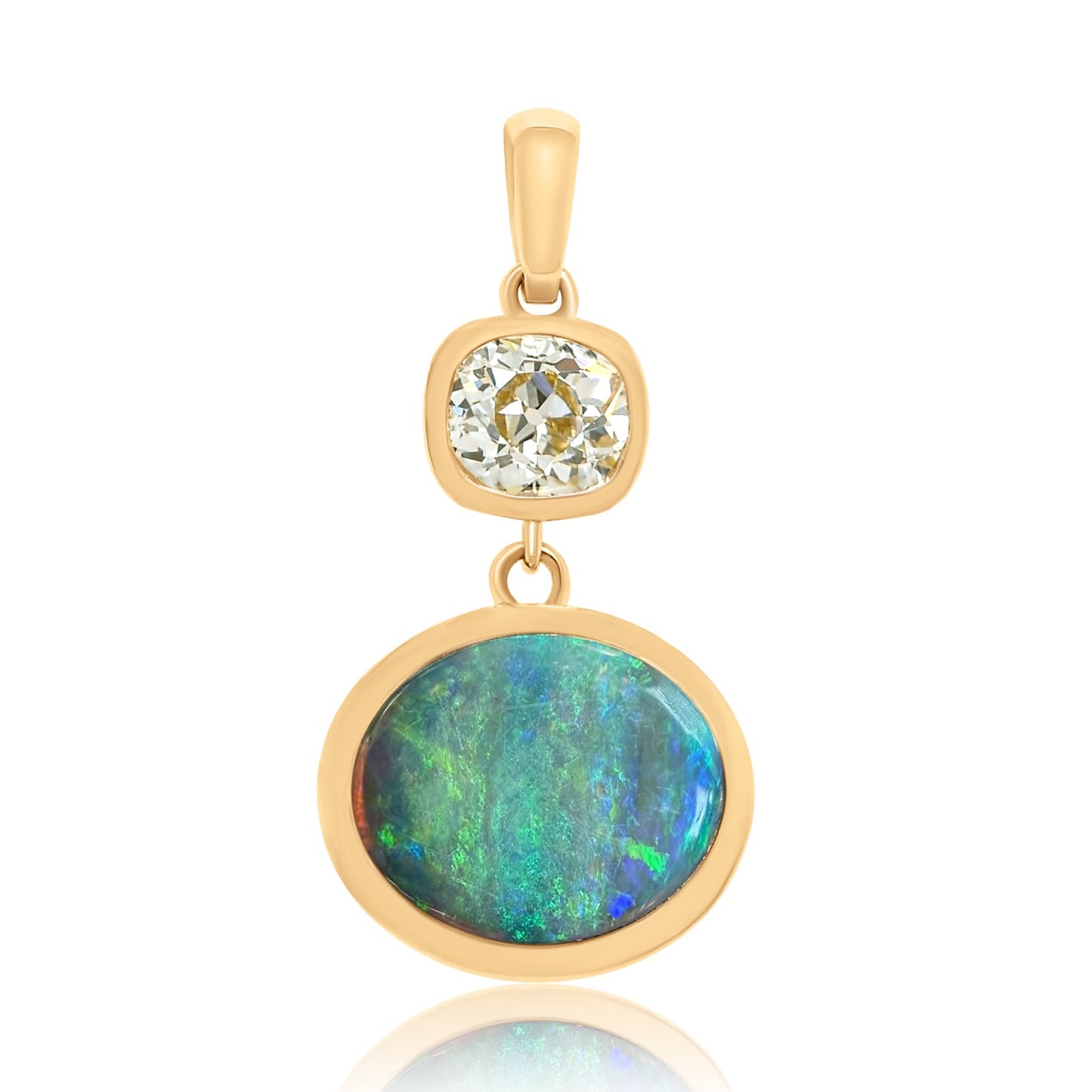Installment 4/5 - Opal and old mine cut diamond pendant