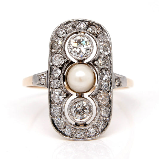 Antique Art Déco 0.75 ct diamond and pearl ring