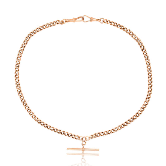 Antique 9k rose gold watch chain with a T-bar, 18.5"