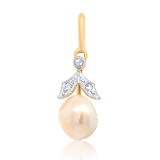 Natural Saltwater pearl and rose cut diamond pendant