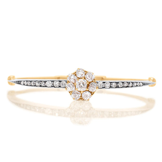Antique 2.20 ct old mine cut diamond cluster bangle