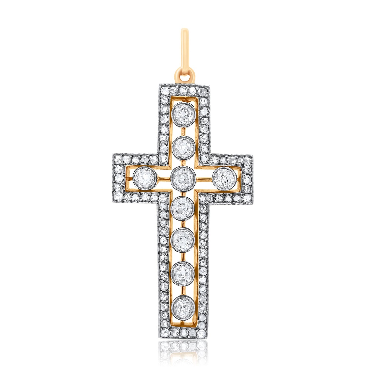 Antique 2.85 ct old mine and rose cut diamond cross pendant
