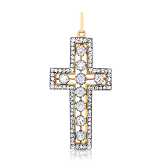 Antique 2.85 ct old mine and rose cut diamond cross pendant